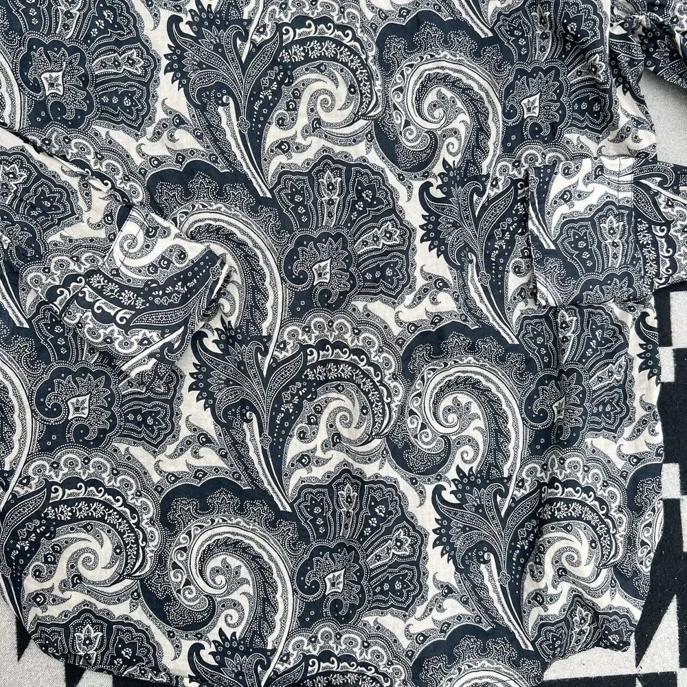 J Crew Collection Shirt Womens Size 2 Button Up‎ Blouse Blue Paisley Long Sleeve - Picture 14 of 14